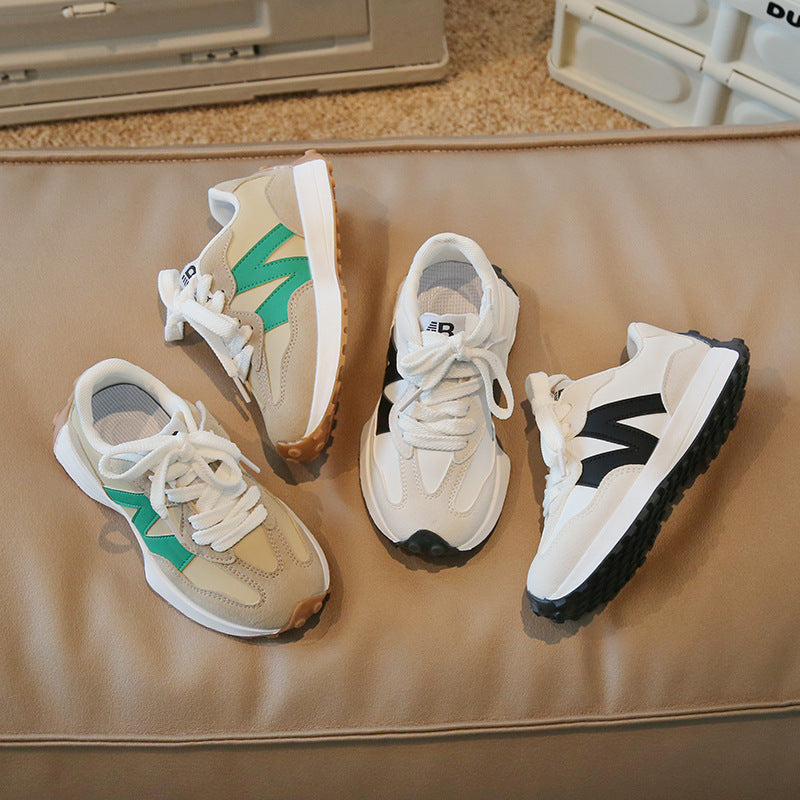 Children's Sports Shoes 2025 Spring & Fall New White Girls' Casual Shoes Korean Style Lace-Up Thick-Soled Boys' Dad Shoes