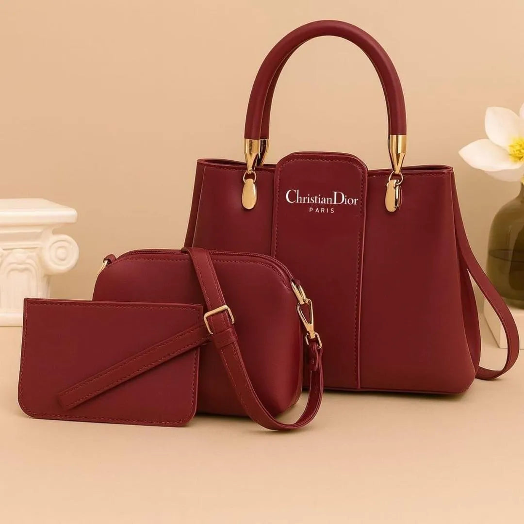 Leather Plain Hand Bag Set