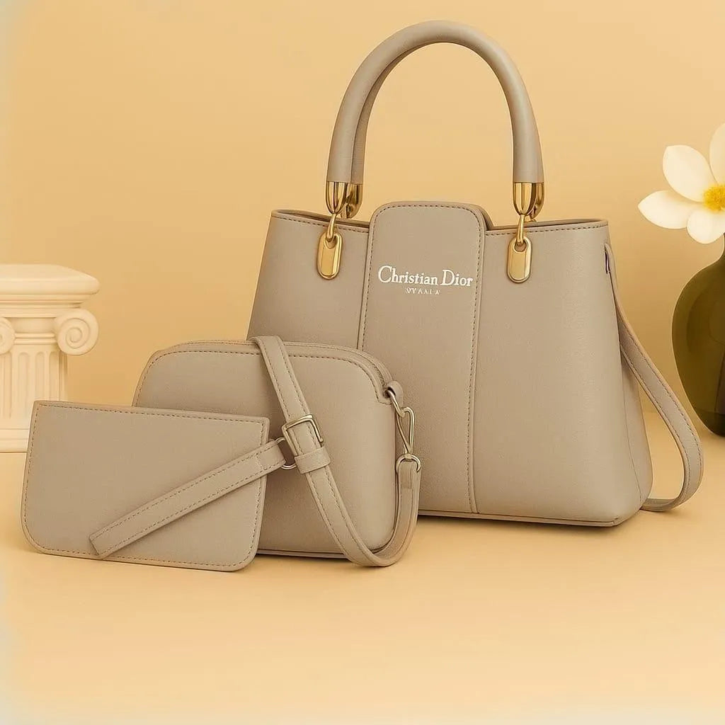 Leather Plain Hand Bag Set