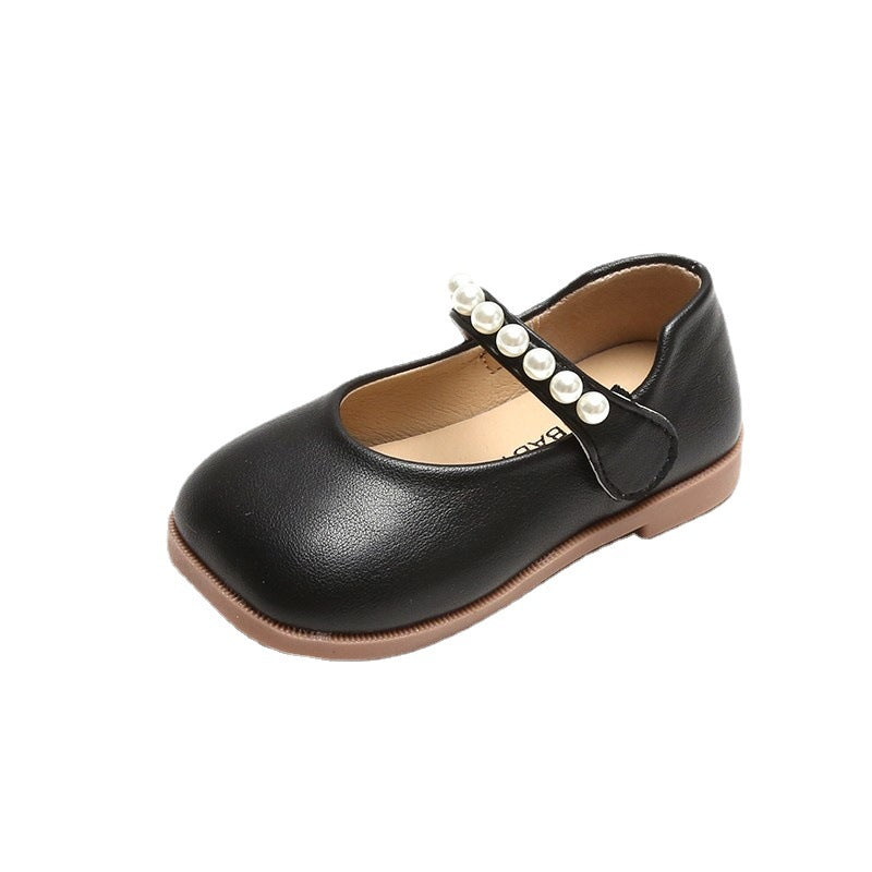 2025 New Girl's Leather Shoes Soft Sole Pearl Children Princess Shoes
