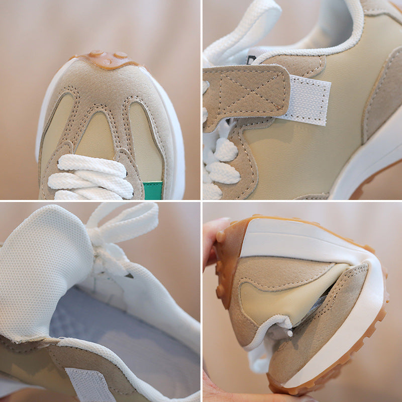 Children's Sports Shoes 2025 Spring & Fall New White Girls' Casual Shoes Korean Style Lace-Up Thick-Soled Boys' Dad Shoes