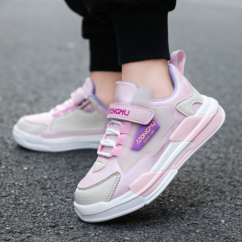 Children's sneaker spring and summer new waterproof leather running shoes for boys medium and big children fashionable all-matching children's shoes for girls