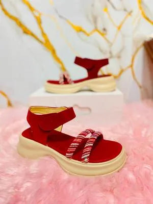 Stylish Casual Women's PU Leather Sandals - 1 Pcs in Classic Red